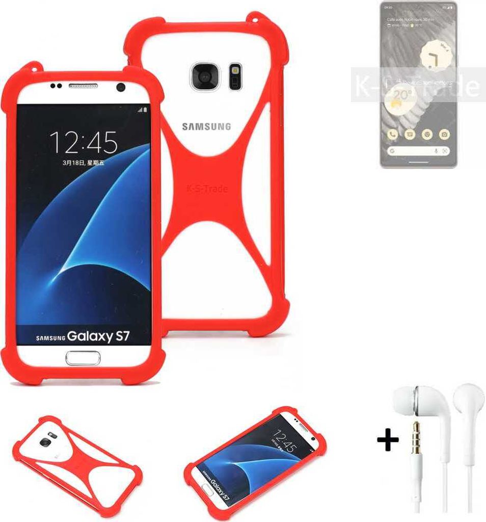 Handy-hülle + Kopfhörer kompatibel mit Google Pixel 7 Pro Schutz-hülle Bumper Silikon Schutz Hülle Cover Case Silikoncase Silikonbumper TPU
