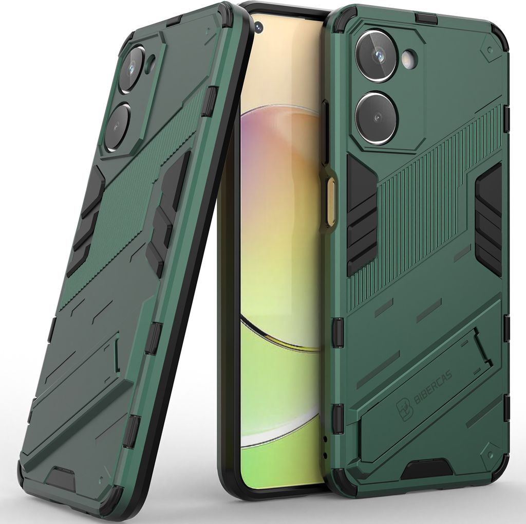 Armor Hülle für Realme 10 4G, Hybrid PC TPU Bumper Stoßfestes Schutzhülle mit Standfunktion Grün