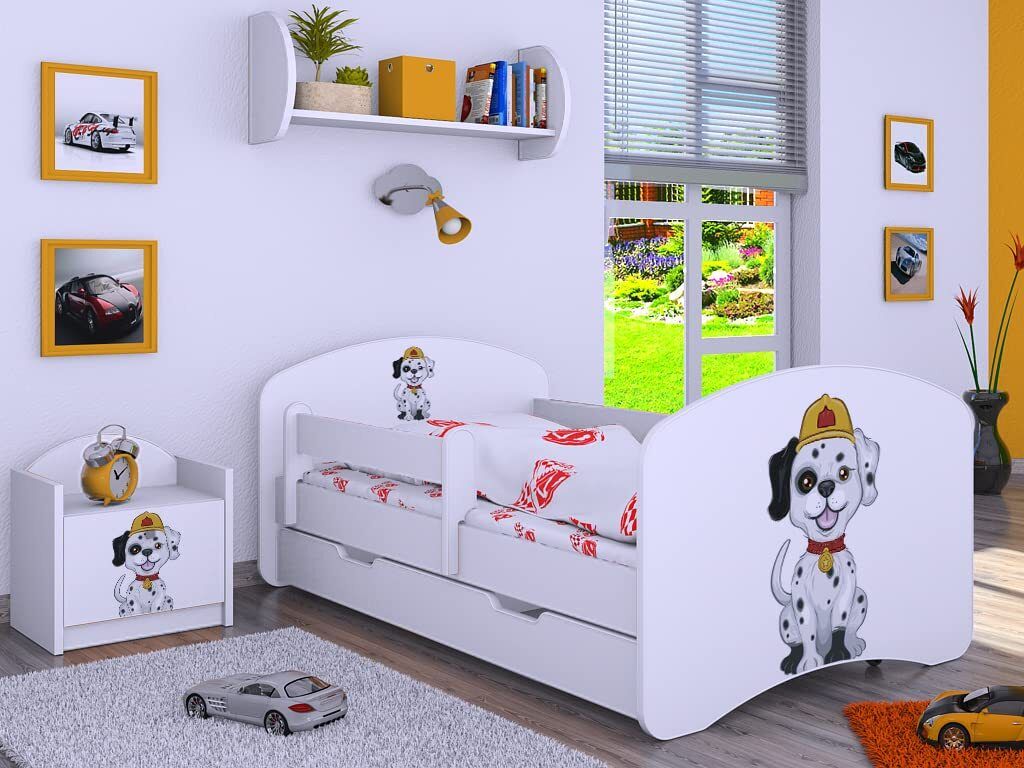 BDW Kinderbett Super Hunde, Babybett Kinderzimmer, Weiß (Motiv 2), 140 x 70 cm