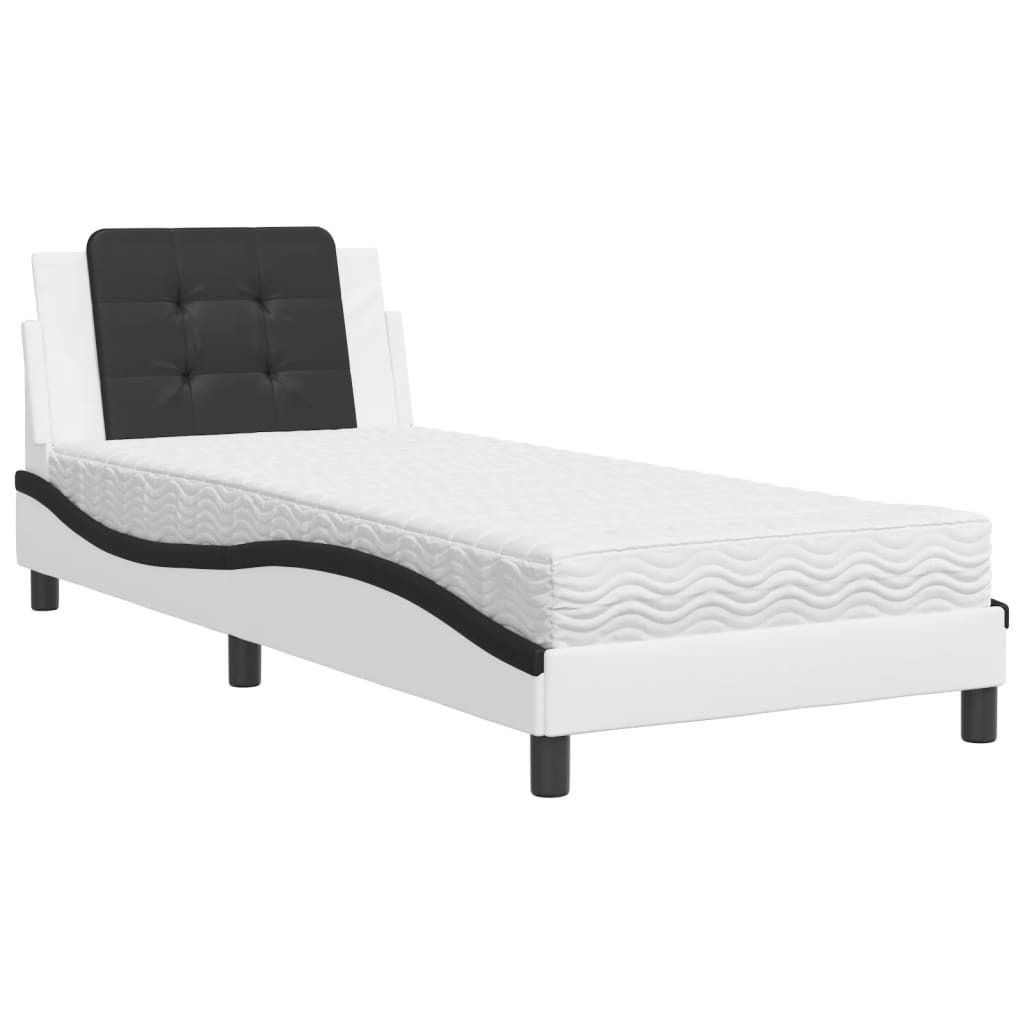 "WINTER SALE"Bettgestell Stylishces - Einzelbett/Jugendbett mit Lattenrost - ohne Matratze - "Zadar" Weiß und Schwarz 100x200cm Kunstleder - Klass...