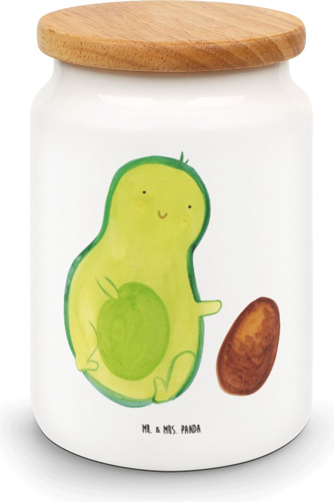 Mr. & Mrs. Panda Dose Avocado Kern rollt - Weiß - Geschenk, Aufbewahrungsdose, Vorratsdose, Veggie, Geburtstag, Baby, Geburt, Liebe, Kaffeedose, b...