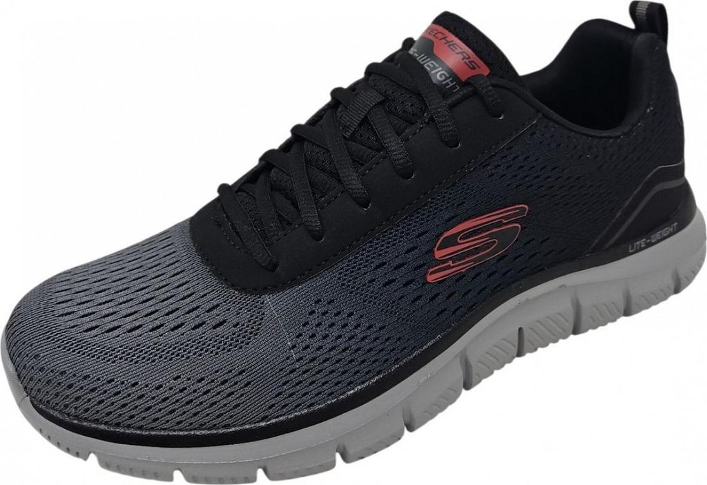 A single black and gray Skechers athletic shoe is shown against a white background.