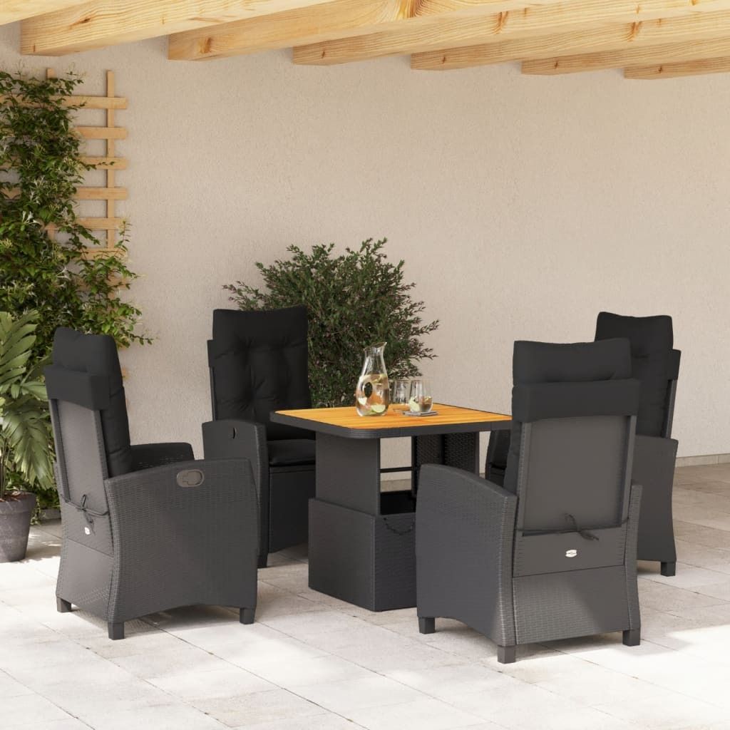 Maison Exclusive - 5-tlg. Garten-Essgruppe mit Kissen Schwarz Poly Rattan