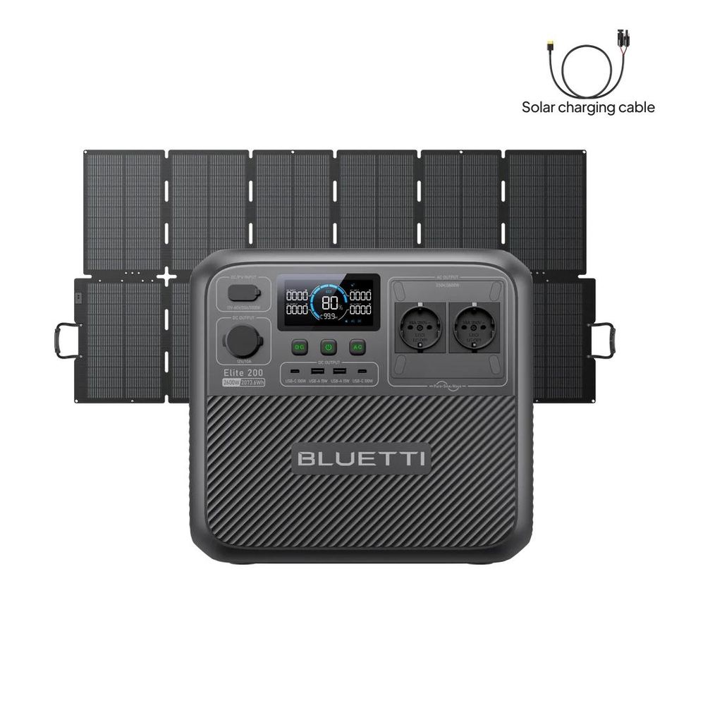 BLUETTI Elite 200 V2 Tragbare Power Station mit 500W Solarpanel, 2073,6Wh LiFePO4 Batterie Generator Solar für Camping, Wohnmobil, Off-Grid