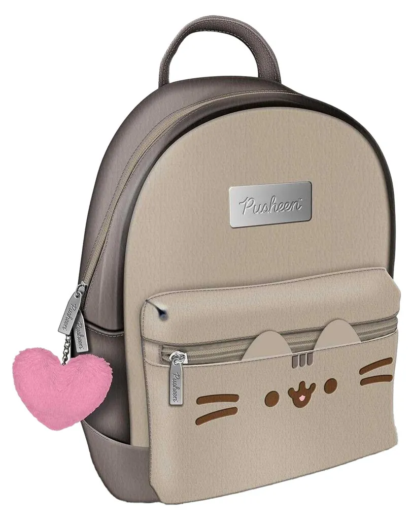 Sac à dos Pusheen motif visage brodé en cuir marron finition premium