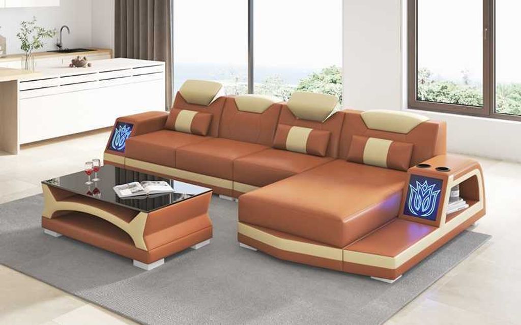 Luxus Ecksofa Ledersofa L Form Couch Braun Moderne Eckgarnitur