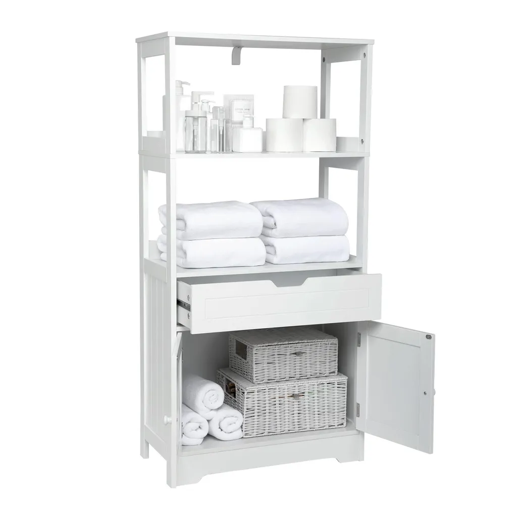 Armoire de Salle de Bain Blanche 121cm avec Tiroir de Rangement Chic