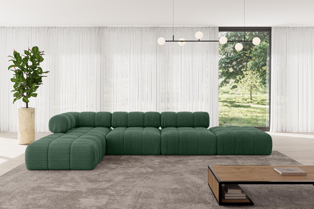 ALTDECOR Modulares Sofa Ecksofa in L-Form - Kerru-L2 - 380x190x70 cm Grün universal, links/rechts Corner modular Sofa Eckcouch Couch Wohnlandschaf...