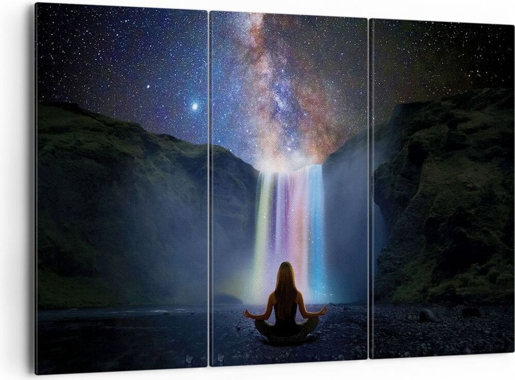 Bild auf Leinwand - Leinwandbild - 3 Teile - Wasserfall die Sterne Meditation - 165x110cm - Wand Bild - Wanddeko - Wandbilder - Leinwanddruck - Bil...