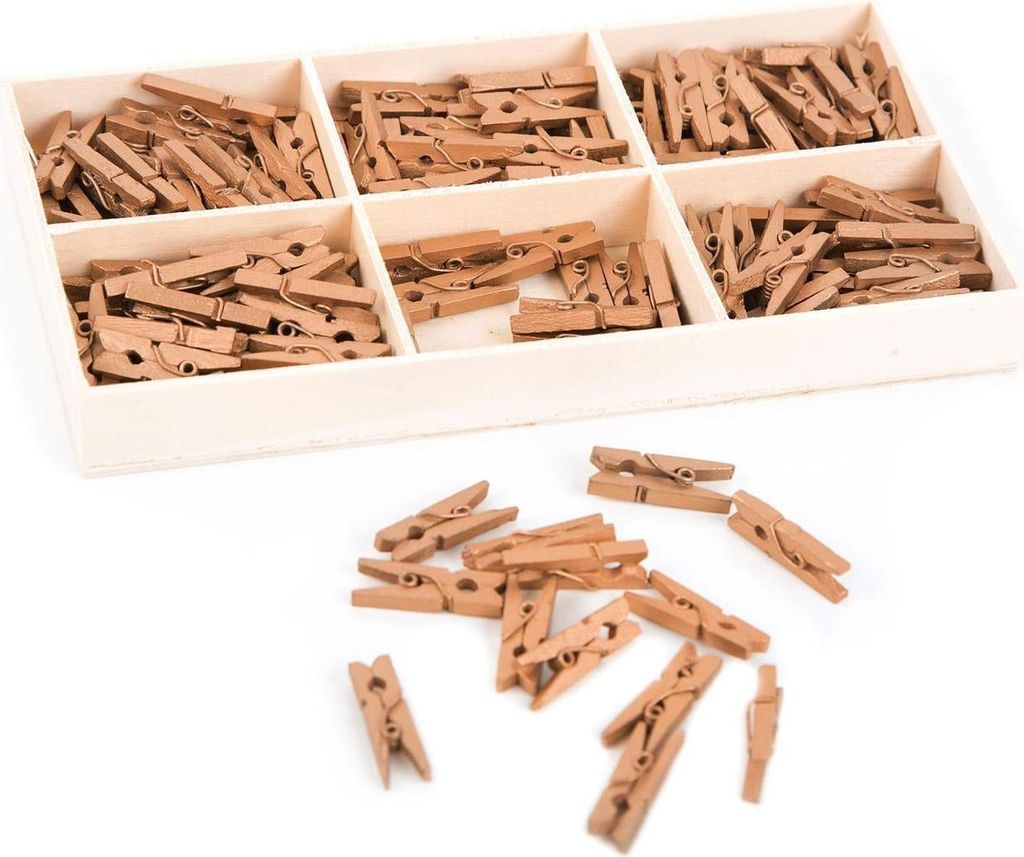 135 mini Wäscheklammern aus Holz 2,5 cm gold - kleine Holzklammern Clips Deko