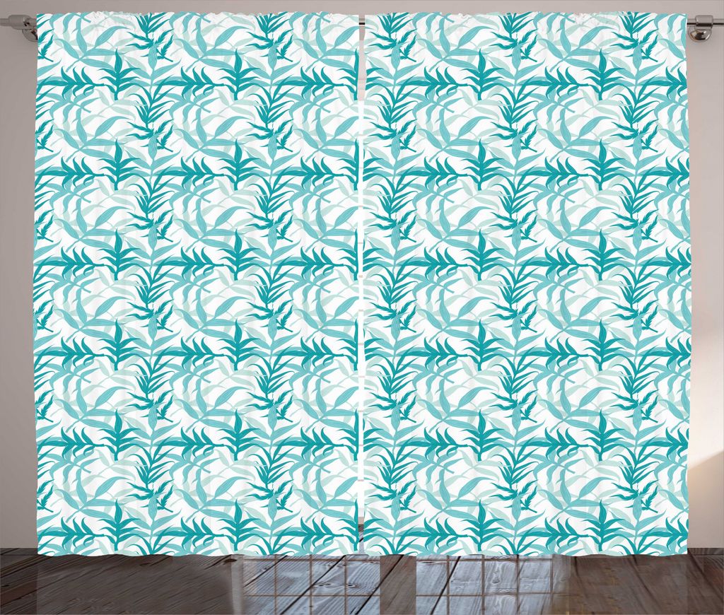 ABAKUHAUS Blumen Rustikaler Vorhang, Aquatic Tone Zweige Blätter, Wohnzimmer Universalband Gardinen mit Schlaufen und Haken, 280 x 225 cm, Weiß u...