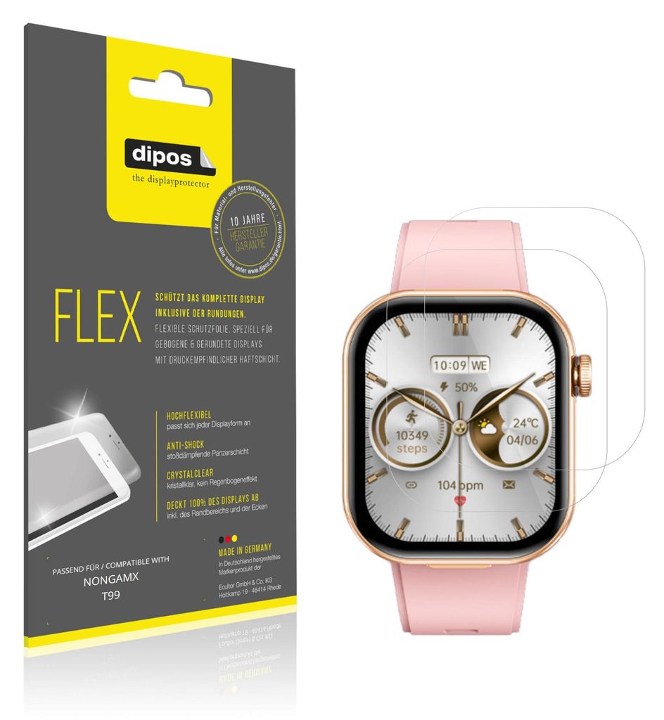2x Schutzfolie für NONGAMX T99 Folie, 100% Displayabdeckung, dipos Flex