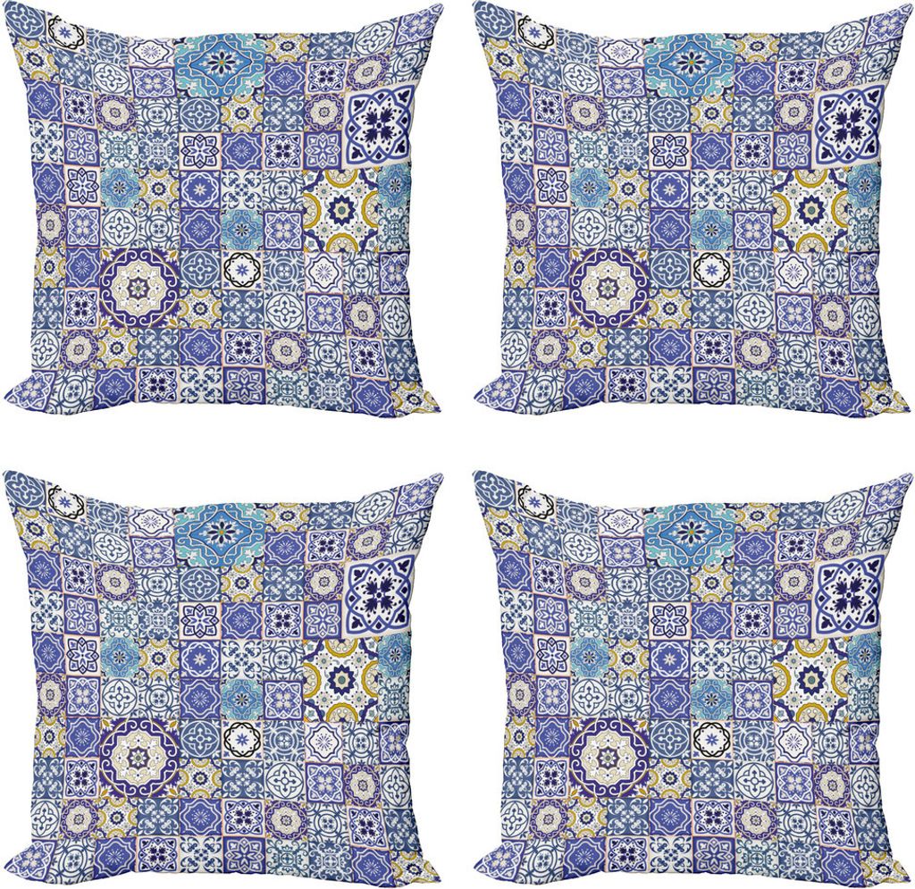 ABAKUHAUS Blau Kissenbezug Set (4 Stück), marokkanische Oriental, Moderner Doppelseitiger Digitaldruck, 50 cm x 50 cm, Mehrfarbig