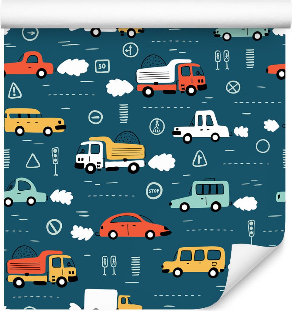 10m VLIES TAPETE Rolle Kinderzimmer Autos Stadt Transport Straße Bunt XXL