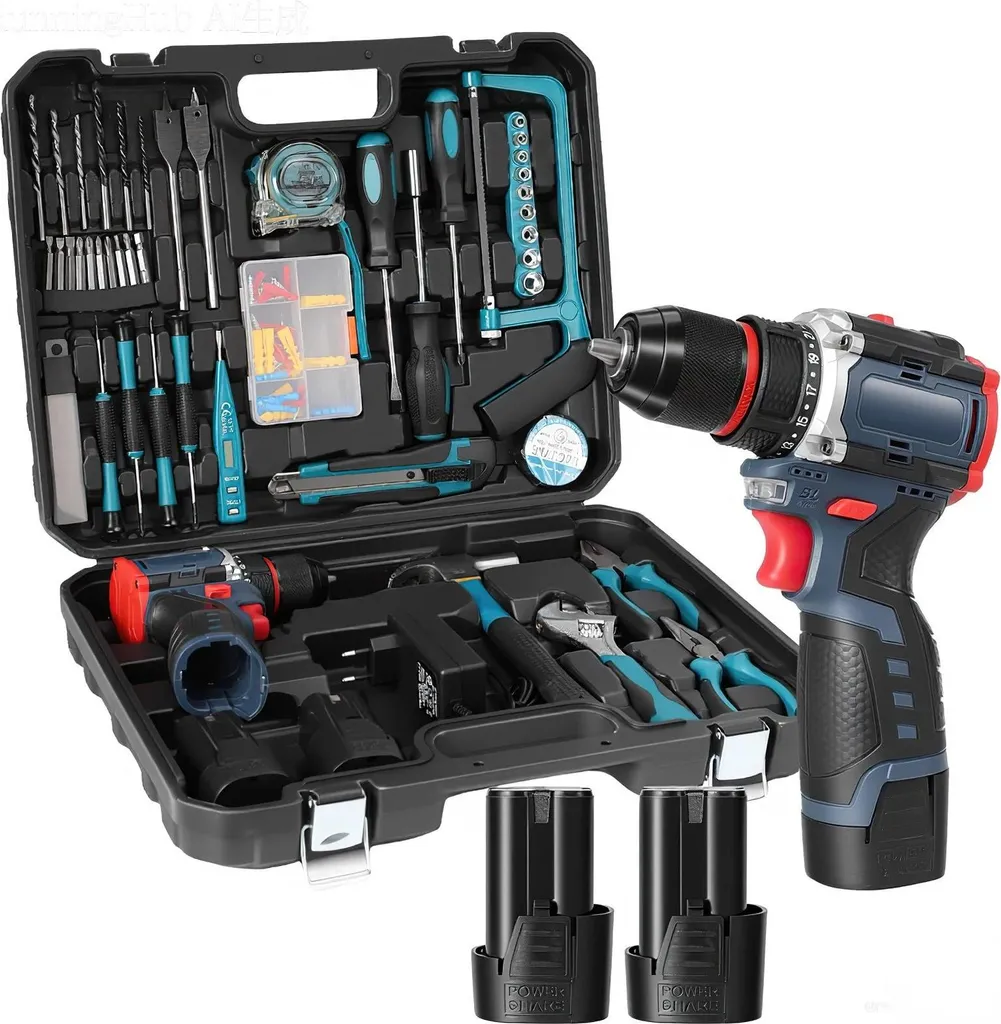 Set trapano avvitatore a batteria - Trapano/avvitatore 2 in 1 - Coppia 55 Nm - 2 marce fino a 1850 giri/min - Con 2 batterie - Nero