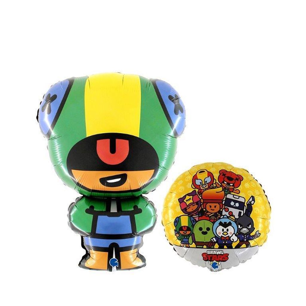Brawl Stars Set mit 2 Folienballons in passenden Formen und Kreisen. Hergestellt in Italien von Grabo, inklusive Strohhalm.