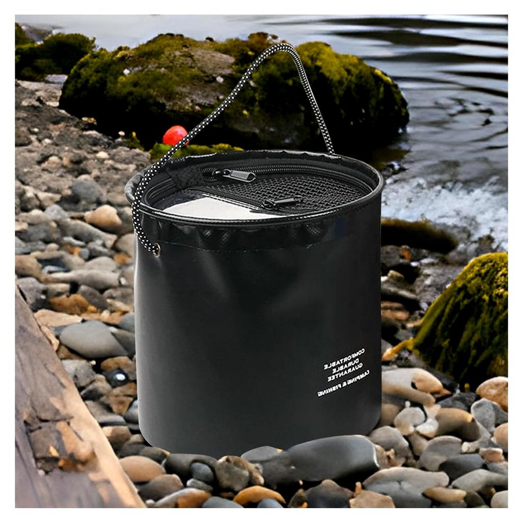 Fischeimer - 4L Wassertank Ködereimer mit Zugband,Angelzubehör Halter - Für BBQ Und Grillen Auf Boot Und Beim Camping Outdoor Für Barsch Elritze