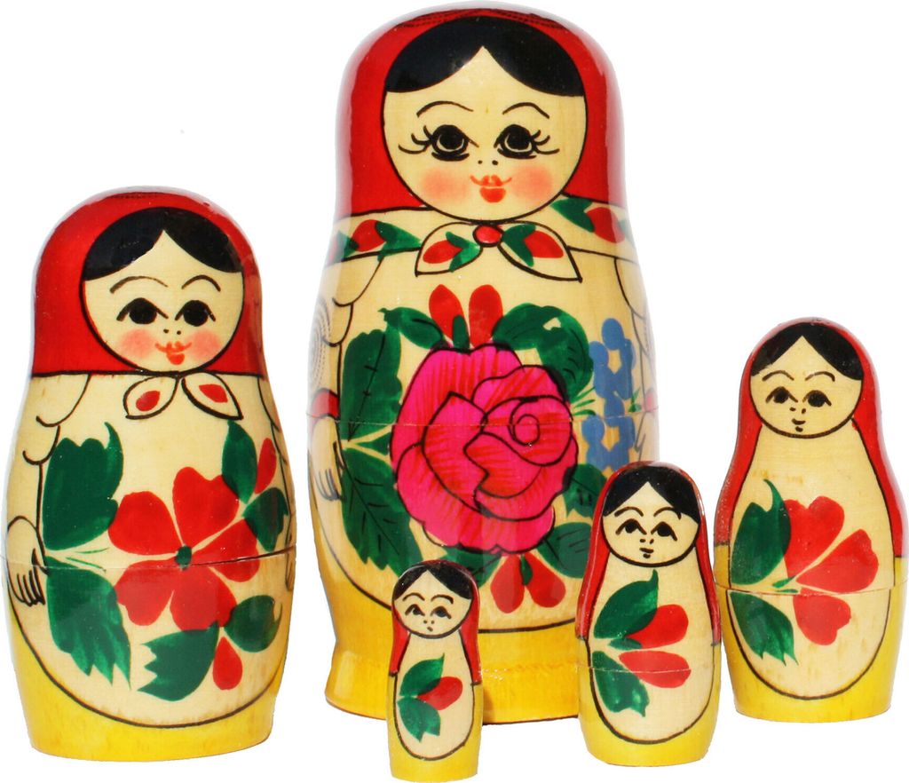 Matroschka Puppen Babuschka  Rotes Tuch Set aus 5 Produktbild 