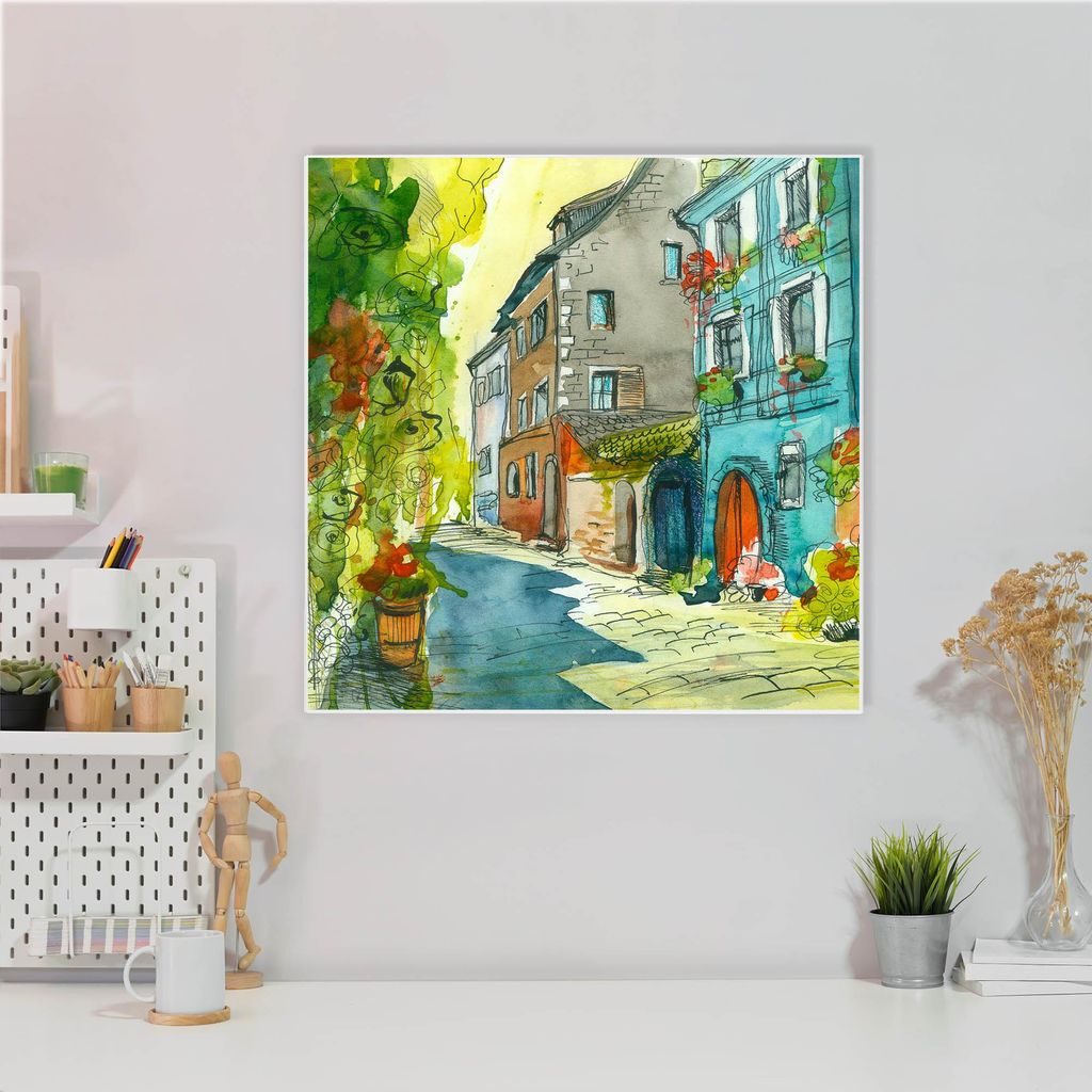 Design Stahlmagnettafel Quadratisch 50x50cm Historischer Stadtkern