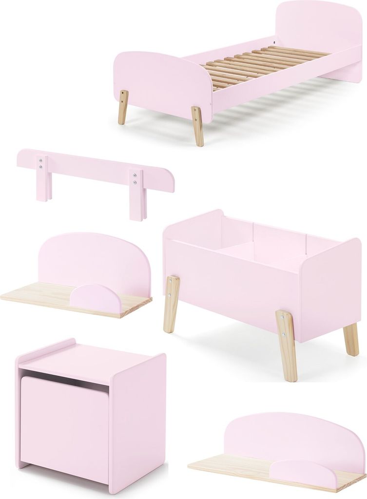 Diese KIDDY-Kombination in Rosa besteht aus einem Bett (90x200), einem Nachttisch, 2 Wandregalen (45 und 65 cm), einem Sicherheitsgitter und einer ...