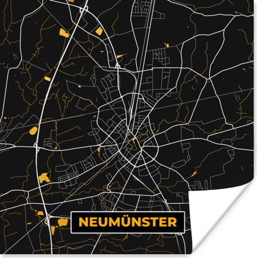MuchoWow Poster Gold - Deutschland - Karte - Neumünster 30x30 cm - Wandposter - Printing