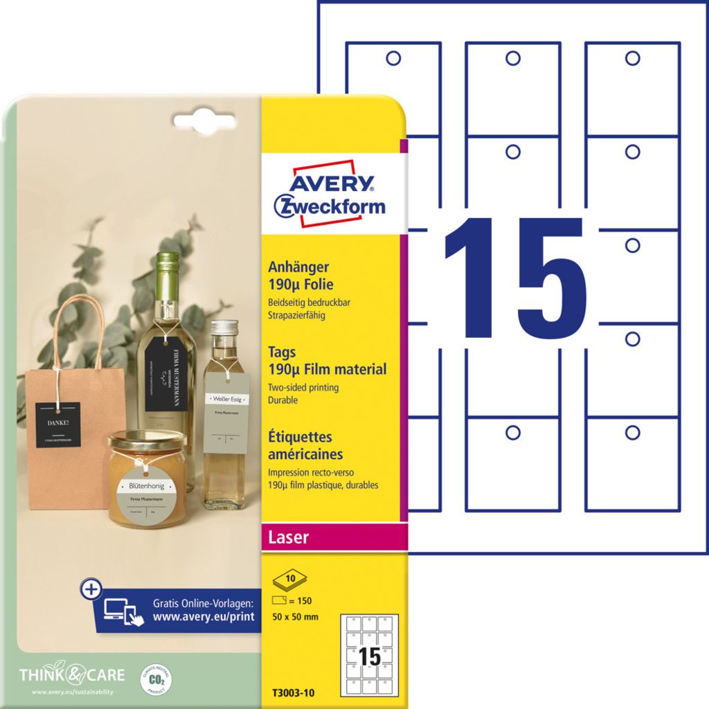 Avery Zweckform T3003-10 Anhänger, 50 x 50 mm, beidseitig Produktbild 