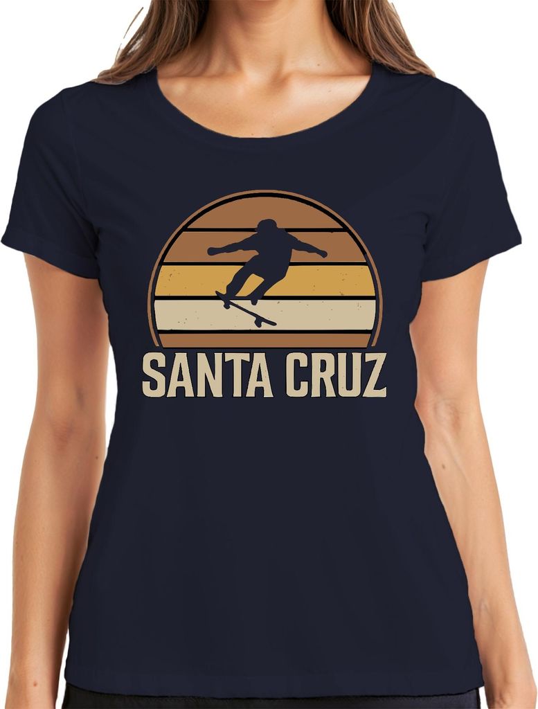 Santa Cruz Skateboard Retro Skater Vintage Sunset Surfer Cali Damen T-Shirt, Navy, XL
