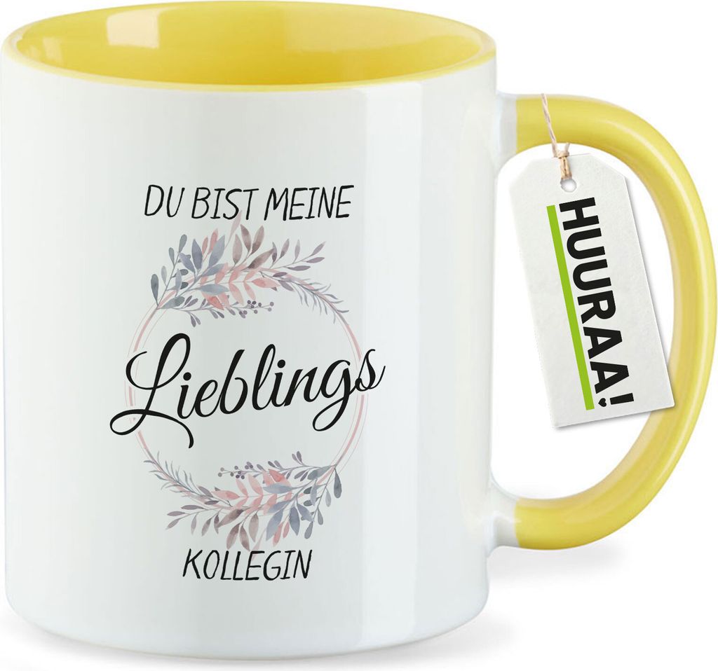 Huuraa Kaffeetasse Du Bist Lieblings Kollegin 330ml Gelb Keramik Kaffeebecher Geschenkidee