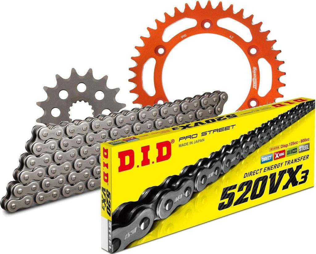 Kit Alu (orange) passend für KTM SXC620 LC4 00-02 16-42-110 DID520VX3 Endlos