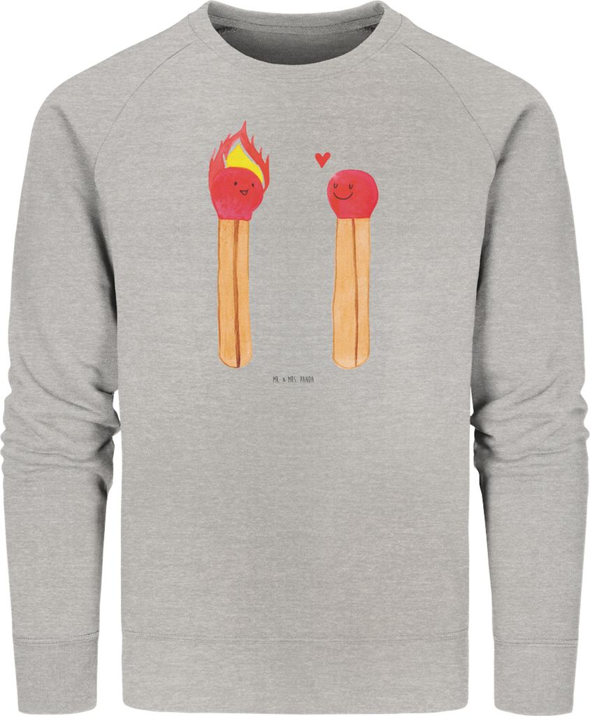Mr. & Mrs. Panda Baumwoll Sweatshirt Streichhölzer Größe M - Heather Grey - Geschenk, Liebesgeschenk, Nachhaltiger Pullover, Liebesbeweis, Pulli...