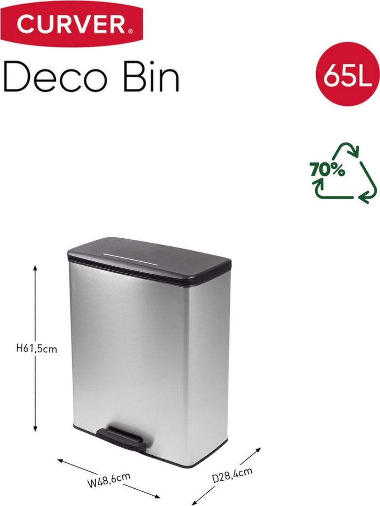 Curver Tretmülleimer Deco Rechteckig 65L Silbern Produktbild 9