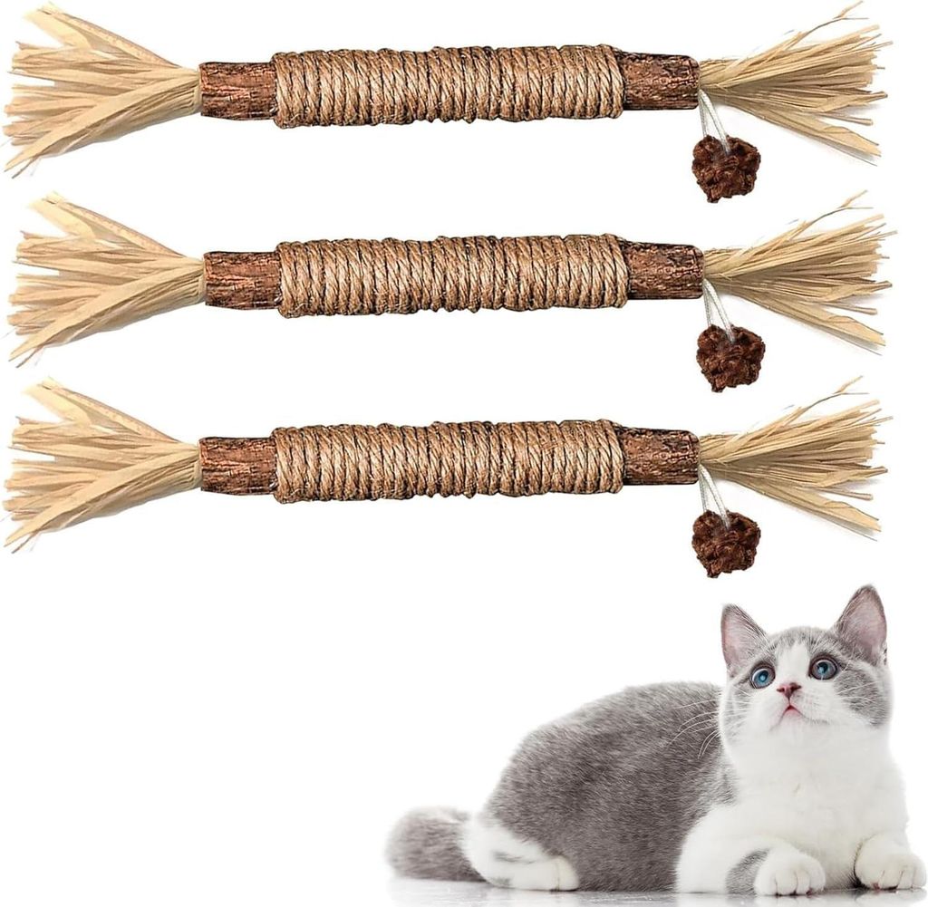Packung mit 3 Katzenminze-Sticks für die Zahnpflege von Katzen und gegen schlechten Atem