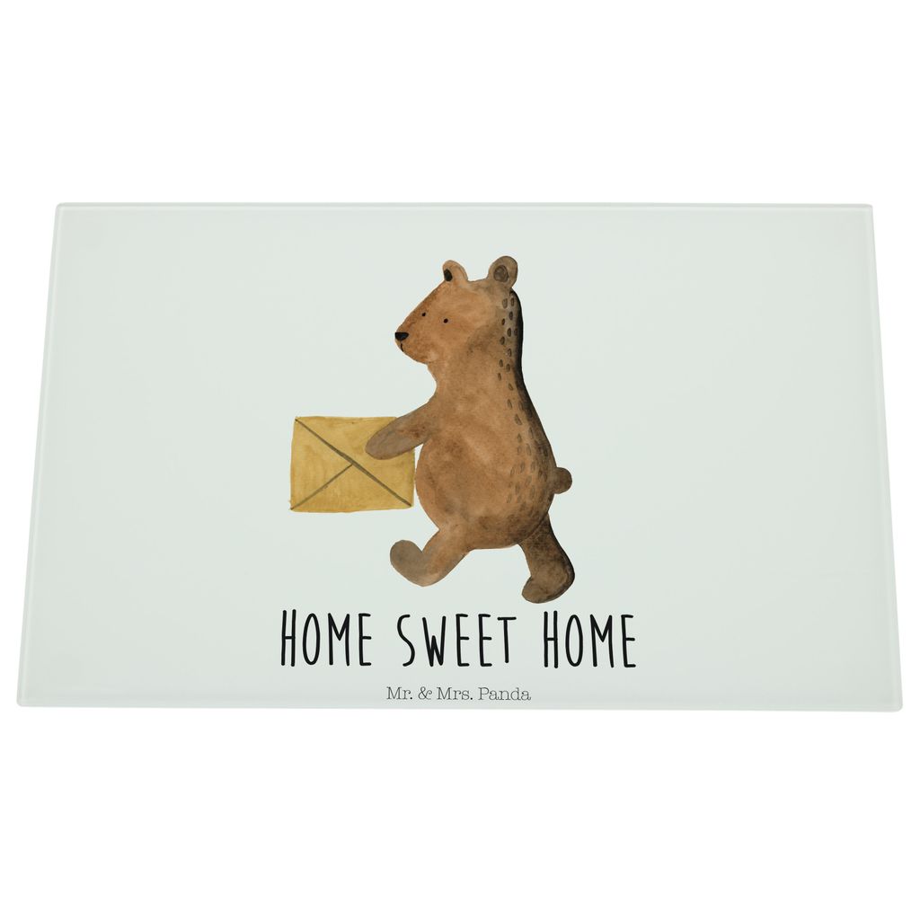 Mr. & Mrs. Panda Hackbrett Bär Zuhause - Weiß - Geschenk, Glasschneidebrett, Schneidplatte Glas, schneidbrett, Teddy, Schneidebrett Aus, Schneide...