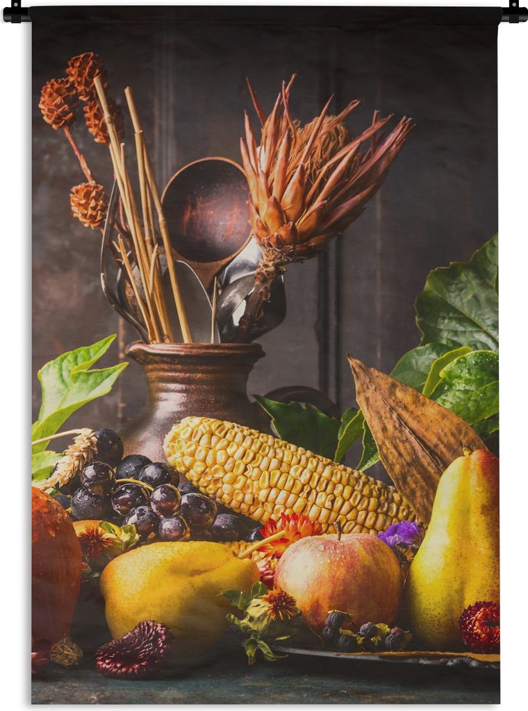 MuchoWow Wandteppich Wandbehang Gemüse - Obst - Rustikal - Tisch 120x180 cm Tapisserie Dekoration Wandtuch - Schlafzimmer - Dekorationen für da...