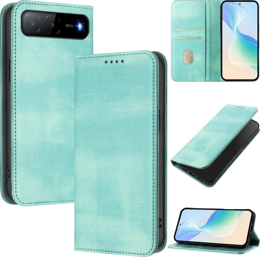 Handyhülle für Tecno Spark Go 2025/Infinix Hot 60i 5G, Vintage Leder RFID Schutz Kartenfach Standfunktion Magnetische Klapphülle Türkis