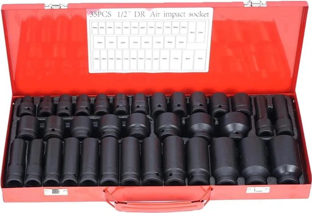 Coffret de douilles à chocs 35 pièces 1/2 pouce de 8 mm à 32 mm noir