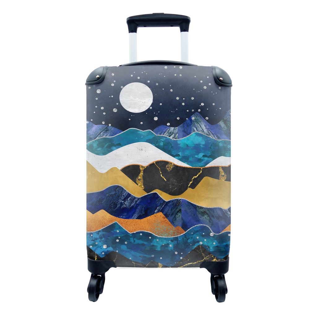 MuchoWow Koffer Handgepäck Trolley Rollkoffer Kleine Reisekoffer mit 4 Rollen - Nacht - Gold - Marmor - Abstrakt - Landschaft - Berg - Cabin Siz...