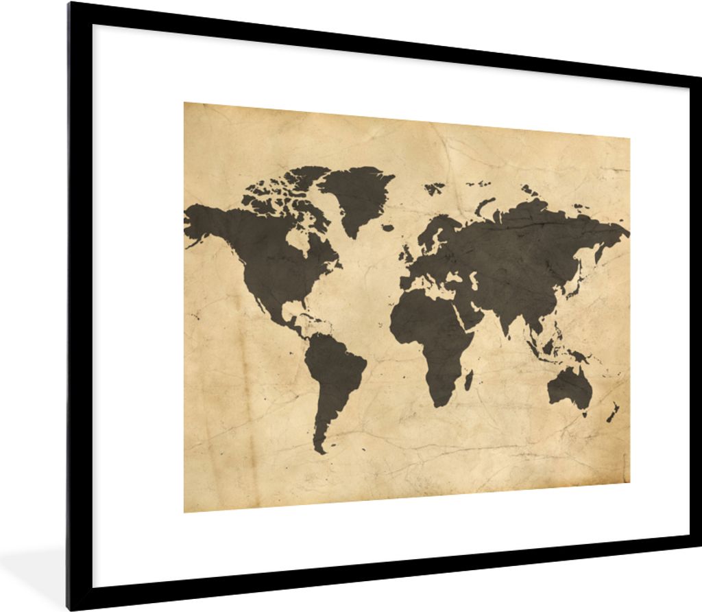 MuchoWow Gerahmtes Poster Weltkarte - Sepia - Vintage - Braun 80x60 cm - Poster mit Schwarzem Bilderrahmen Wandposter Rahmen Foto Bilder - Schlaf...