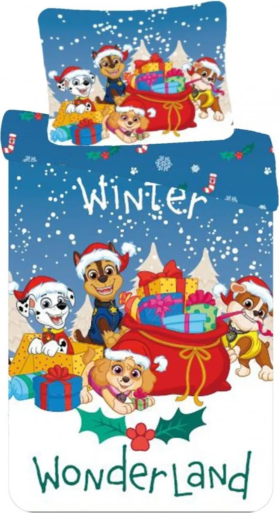 Biancheria Letto Paw Patrol Natale 140x200 | Copripiumino 100% Cotone