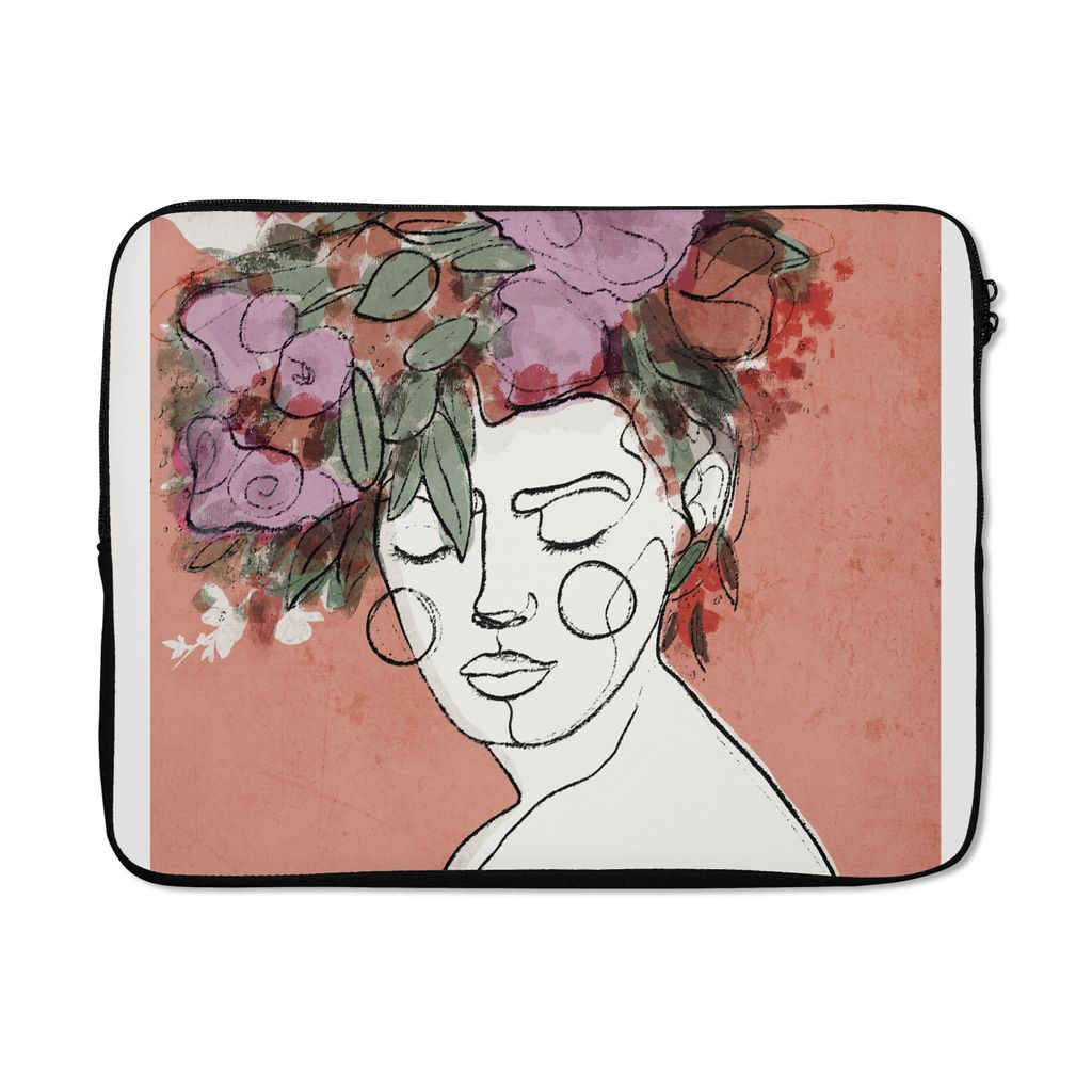 MuchoWow Laptop Hülle 17 Zoll Laptoptasche Porträt - Frau - Blumen - Pastell - Zipper - Schutzabdeckung