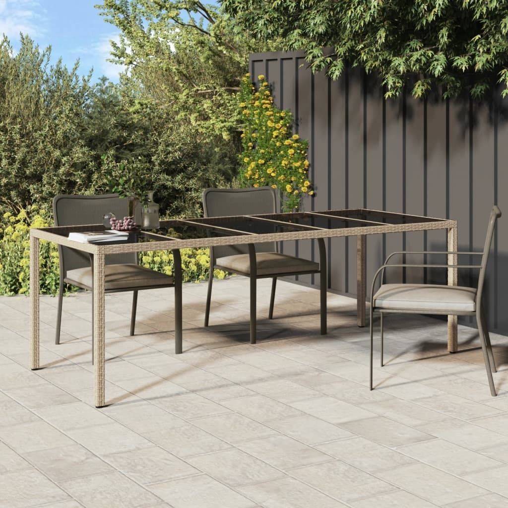 ZMH Gartentisch Beige 250x100x75 cm Hartglas und Poly Rattan