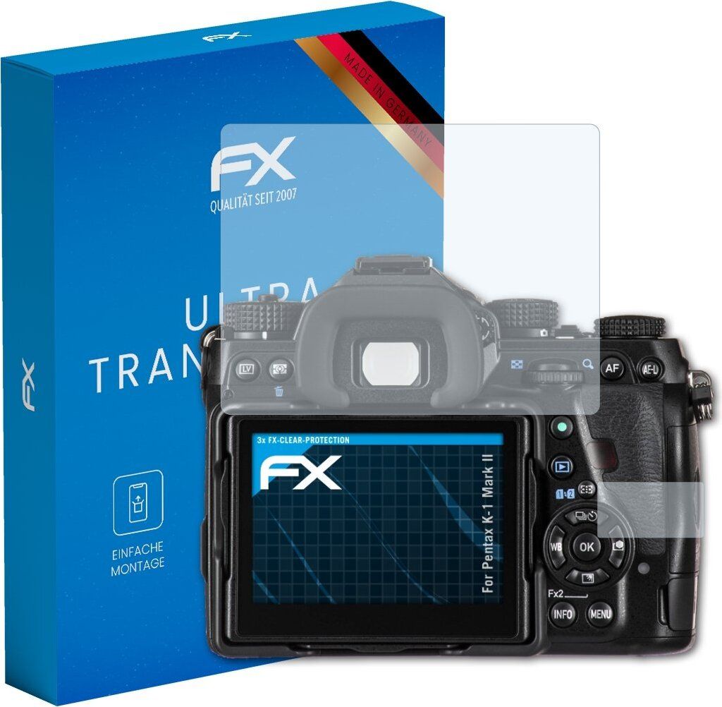 atFoliX FX-Clear 3x Schutzfolie kompatibel mit Pentax K-1 Mark II Displayschutzfolie