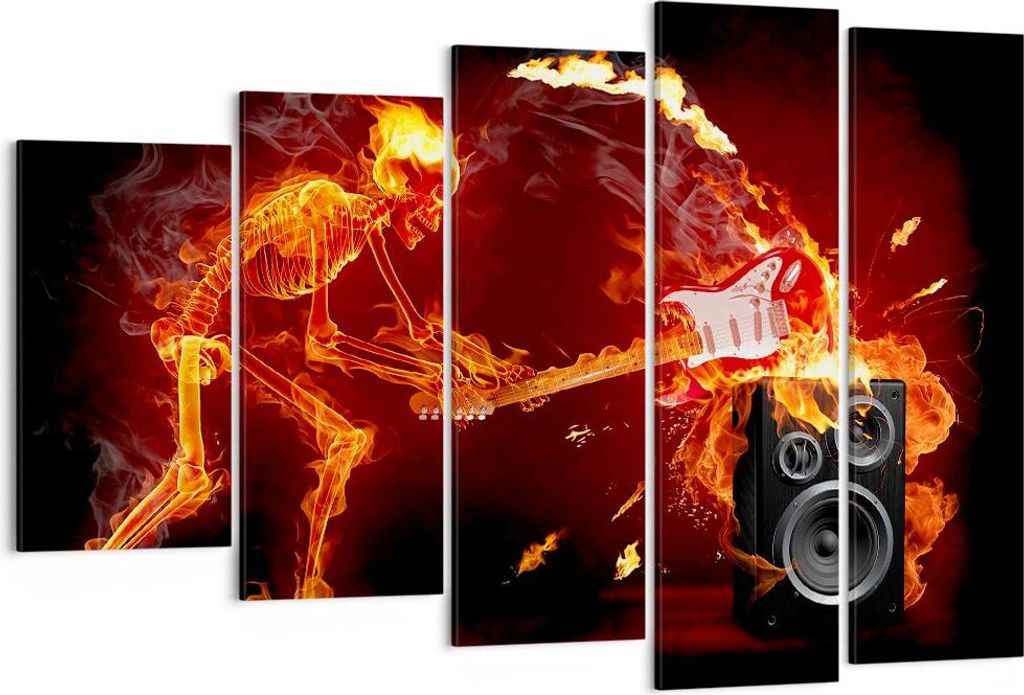 Bild auf Leinwand - Leinwandbild - Feuer Instrument Skelett - 150x100cm - Wand Bild - Wanddeko - Leinwanddruck - Bilder - Kunstdruck - Wanddekorati...