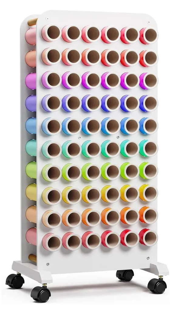 Support rouleaux vinyle pivotant 360° en bois blanc pour 60 unités DIY