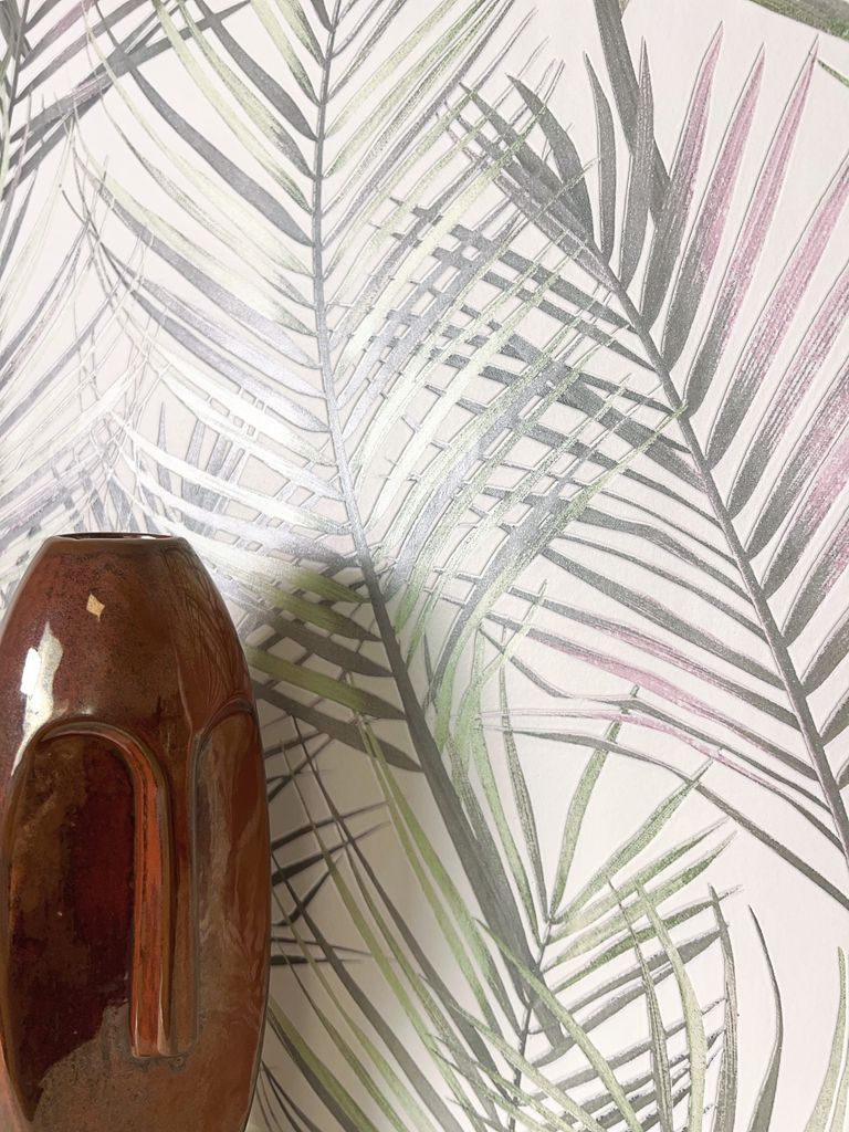 NEWROOM Tapete Hellgrau Vliestapete Dschungel - Mustertapete Modern Grün Rose Palmen Blätter Blumentapete Tropisch Dschungeltapete
