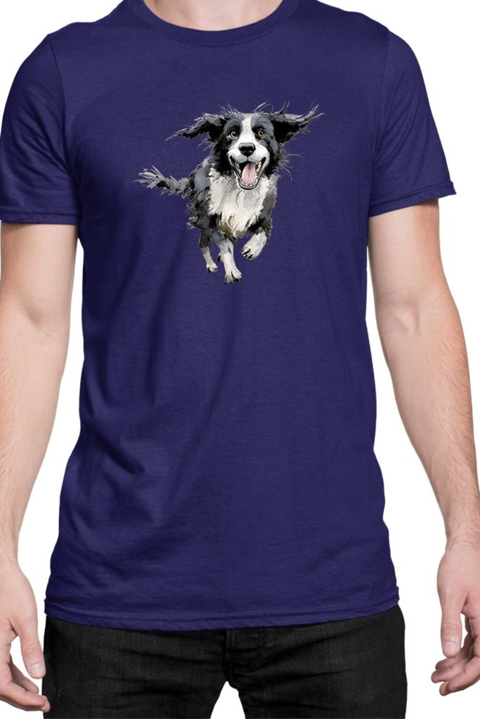 Herren T-Shirt Funny Dogs Breeds Border Collie Dog Breed 020, Man S / Dunkelblau
