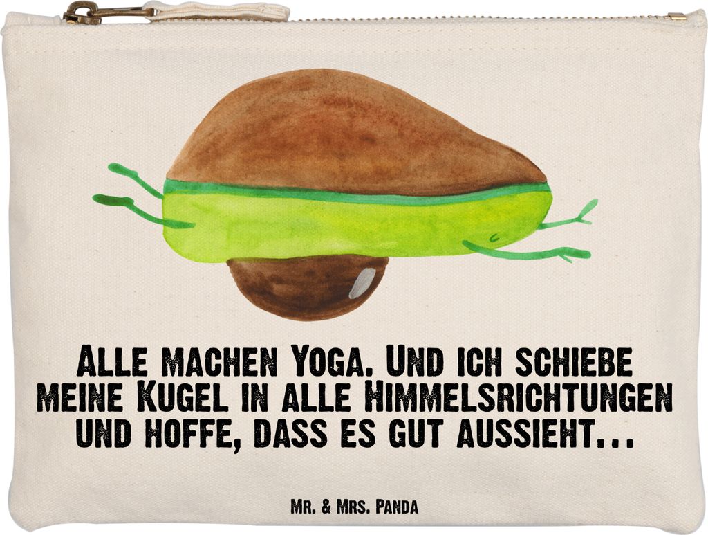 Mr. & Mrs. Panda Kulturtasche Avocado Yoga Grösse XL Große - Weiß - Geschenk, Haha, Stoffbeutel, Waschbeutel, Gesund, Bauch, Make-Up Tasche, Uns...