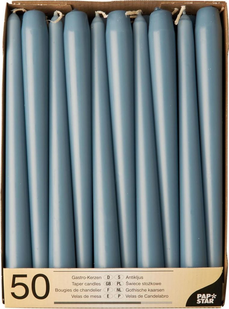 Stabkerzen, 50 Stück, 25cm, 7h Brenndauer, Hochzeit, Weihnachten, Geburtstag, Farbauswahl:Blau-Arktik