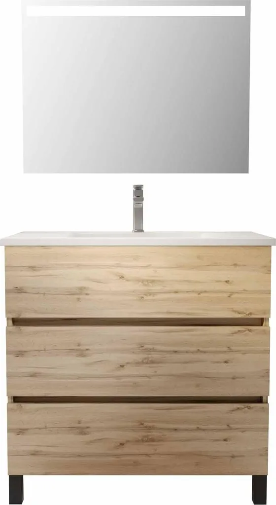 Aménager une Salle de Bain Moderne : Meuble 80cm Chêne avec Miroir LED