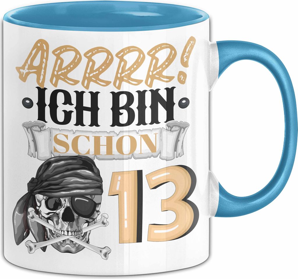 13. Geburtstag Geschenk Tasse Becher Jungs Pirat Arrrr Ich Bin Schon 13 Teenager (Blau)